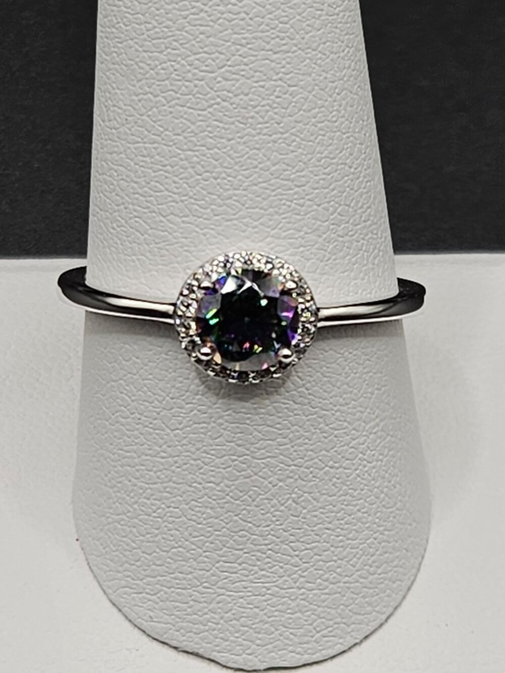 925 Sterling Silver Mystic CZ Moissanite Halo Ring Sz 10